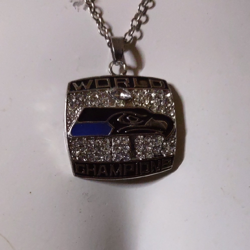 Silver and Blue World Champions Pendant Necklace